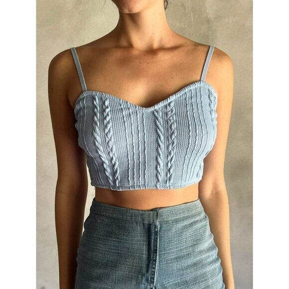 ZARA Women's Cable Knit Crop Top Tank Baby Blue Size Small NWT - Picture 2 of 16